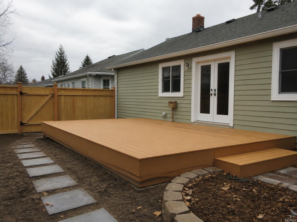 Newly rebuilt backyard deck and repaired fence